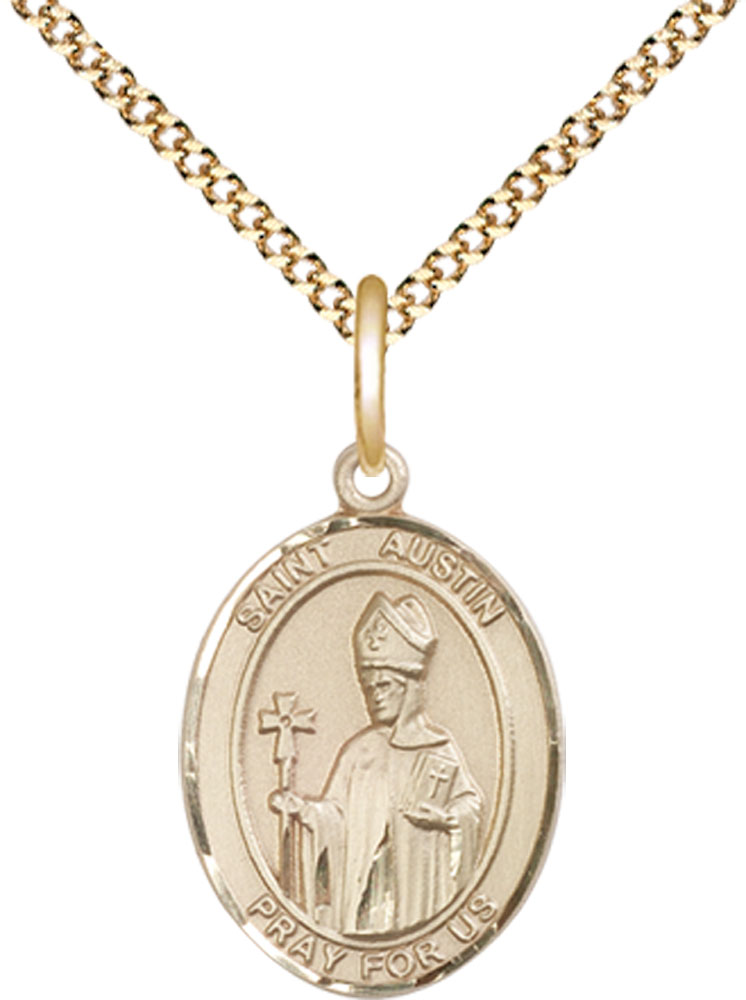 14kt Gold Filled Saint Austin Pendant on a 18 inch Gold Plate Light Curb chain