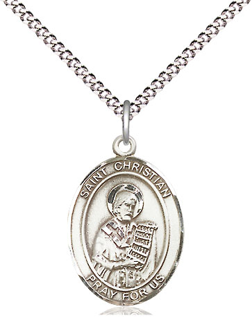 Sterling Silver Saint Christian Demosthenes Pendant on a 18 inch Light Rhodium Light Curb chain