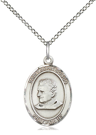 Sterling Silver Saint John Bosco Pendant on a 18 inch Sterling Silver Light Curb chain