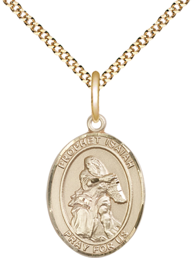 14kt Gold Filled Saint Isaiah Pendant on a 18 inch Gold Plate Light Curb chain