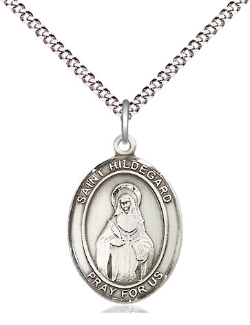 Sterling Silver Saint Hildegard von Bingen Pendant on a 18 inch Light Rhodium Light Curb chain