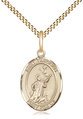 14kt Gold Filled Saint Tarcisius Pendant on a 18 inch Gold Plate Light Curb chain