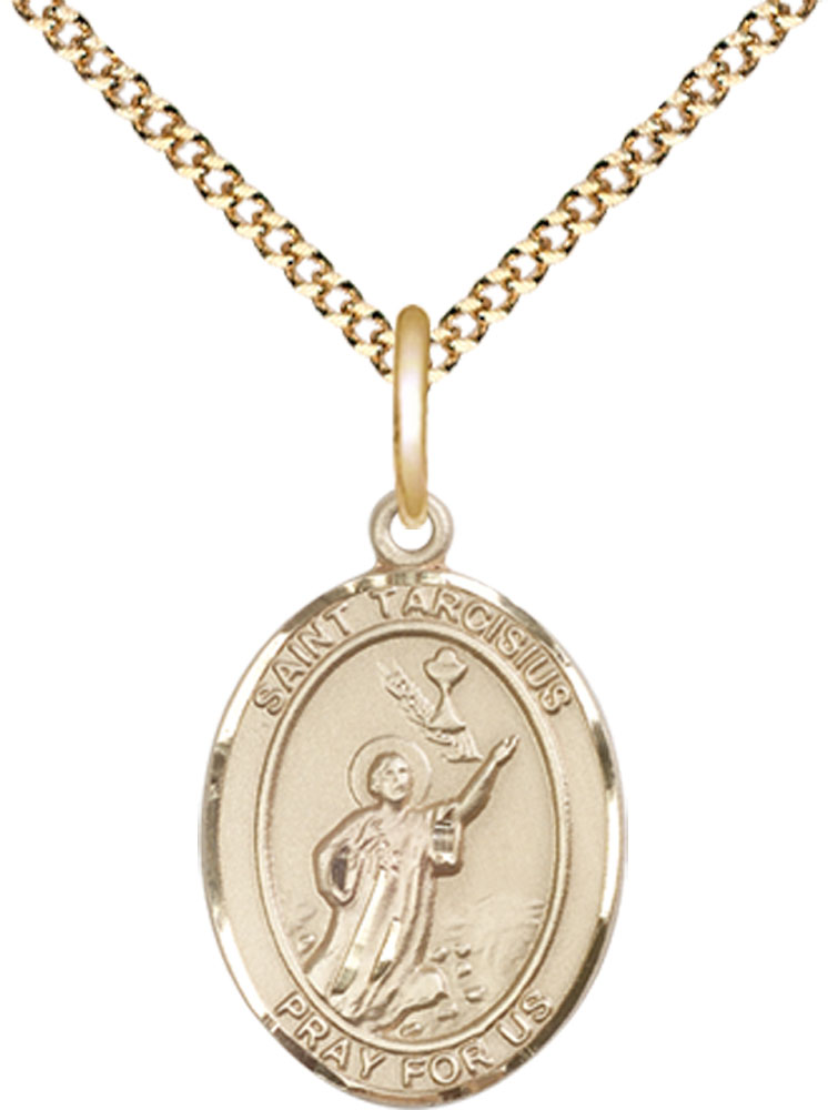 14kt Gold Filled Saint Tarcisius Pendant on a 18 inch Gold Plate Light Curb chain