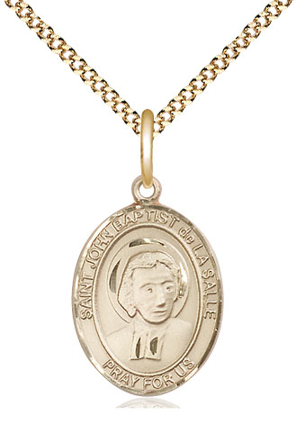 14kt Gold Filled Saint John Baptist de la Salle Pendant on a 18 inch Gold Plate Light Curb chain