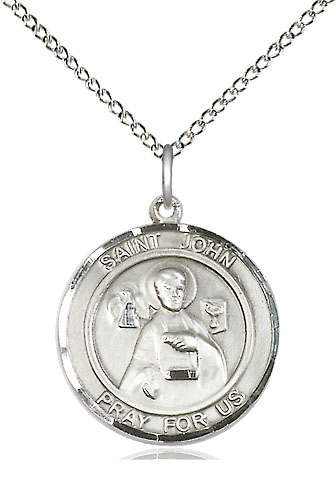 Sterling Silver Saint John the Apostle Pendant on a 18 inch Sterling Silver Light Curb chain