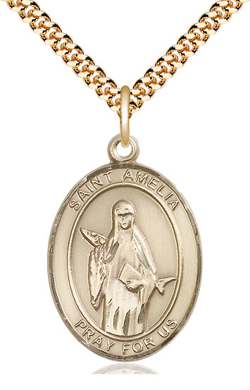 14kt Gold Filled Saint Amelia Pendant on a 24 inch Gold Plate Heavy Curb chain