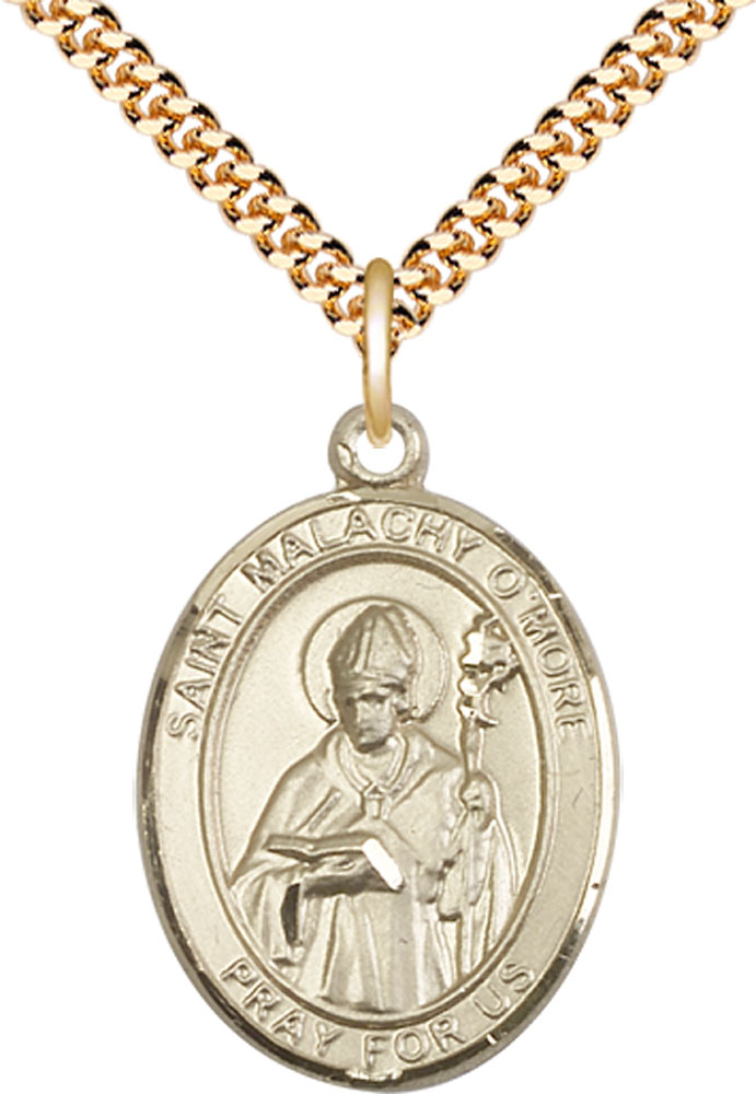 14kt Gold Filled Saint Malachy O'More Pendant on a 24 inch Gold Plate Heavy Curb chain