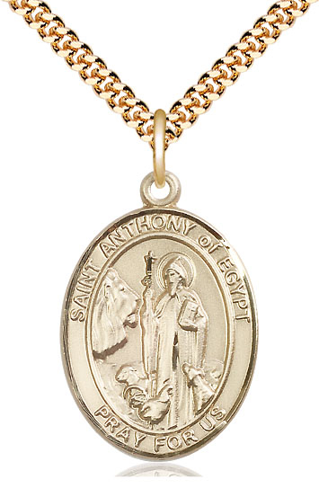 14kt Gold Filled Saint Anthony of Egypt Pendant on a 24 inch Gold Plate Heavy Curb chain