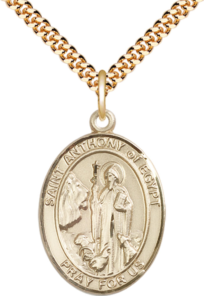 14kt Gold Filled Saint Anthony of Egypt Pendant on a 24 inch Gold Plate Heavy Curb chain