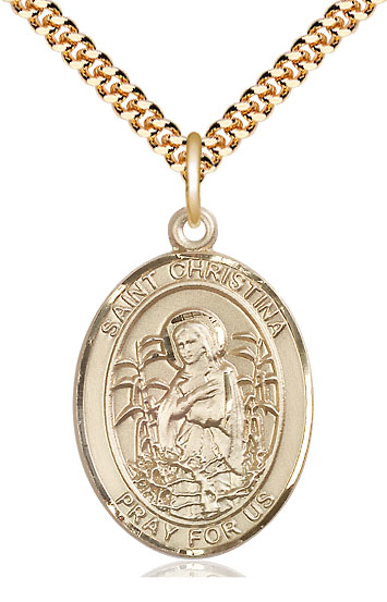 14kt Gold Filled Saint Christina the Astonishing Pendant on a 24 inch Gold Plate Heavy Curb chain