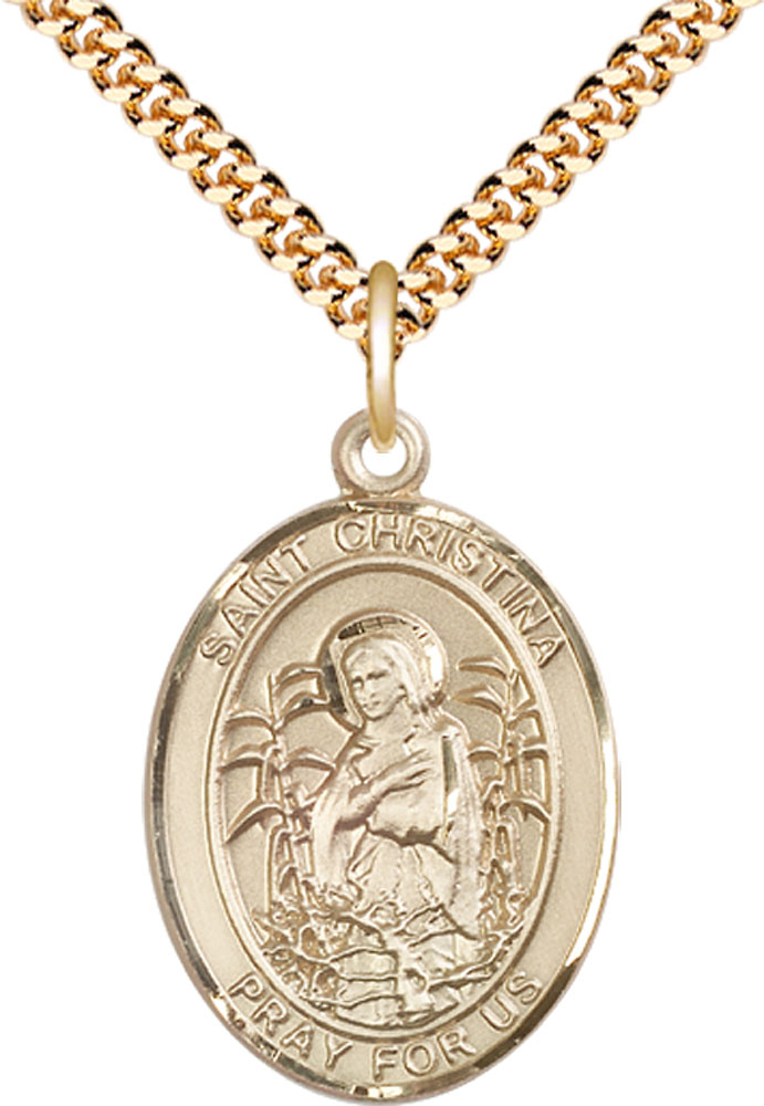 14kt Gold Filled Saint Christina the Astonishing Pendant on a 24 inch Gold Plate Heavy Curb chain