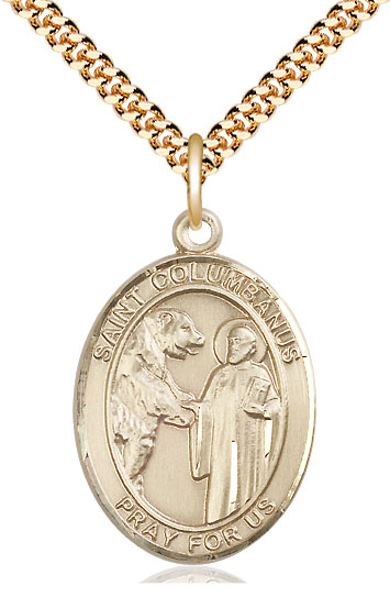 14kt Gold Filled Saint Columbanus Pendant on a 24 inch Gold Plate Heavy Curb chain