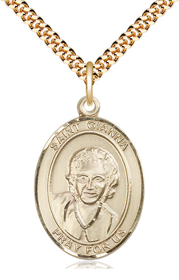 14kt Gold Filled Saint Gianna Pendant on a 24 inch Gold Plate Heavy Curb chain