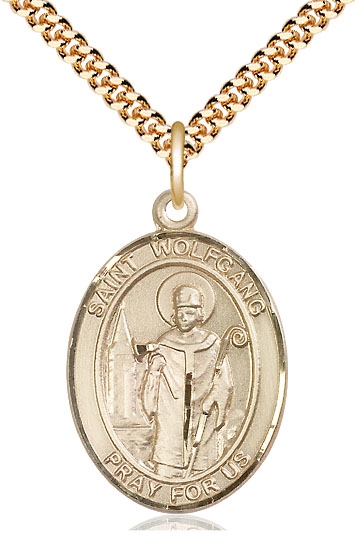 14kt Gold Filled Saint Wolfgang Pendant on a 24 inch Gold Plate Heavy Curb chain