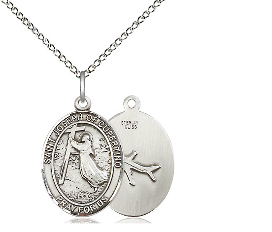 Sterling Silver Saint Joseph of Cupertino Pendant on a 18 inch Sterling Silver Light Curb chain