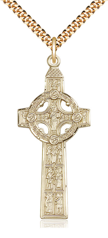 14kt Gold Filled Scriptures Cross Pendant on a 24 inch Gold Plate Heavy Curb chain