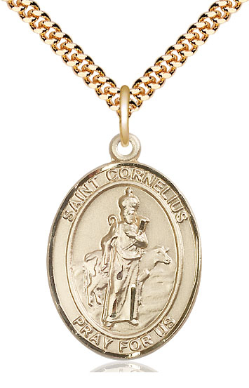 14kt Gold Filled Saint Cornelius Pendant on a 24 inch Gold Plate Heavy Curb chain