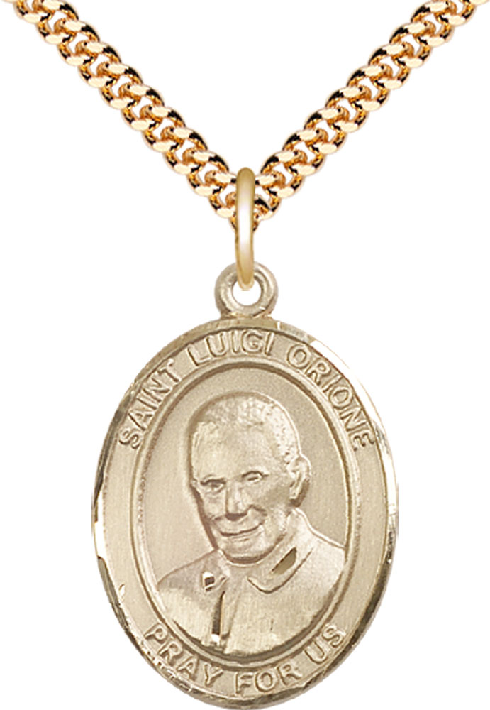 14kt Gold Filled Saint Luigi Orione Pendant on a 24 inch Gold Plate Heavy Curb chain