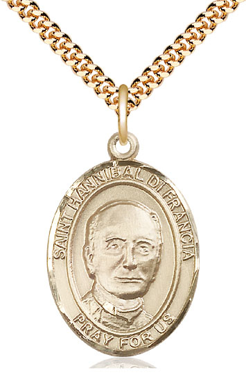 14kt Gold Filled Saint Hannibal Pendant on a 24 inch Gold Plate Heavy Curb chain