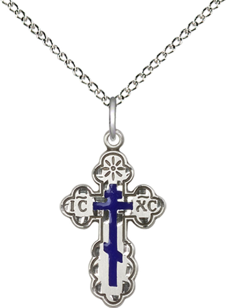 Sterling Silver Saint Olga Cross Pendant on a 18 inch Sterling Silver Light Curb chain