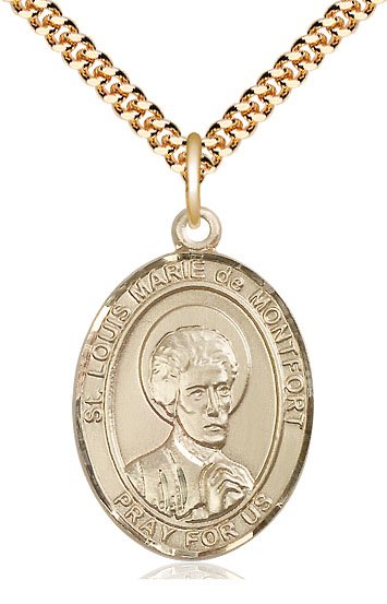 14kt Gold Filled Saint Louis Marie de Montfort Pendant on a 24 inch Gold Plate Heavy Curb chain