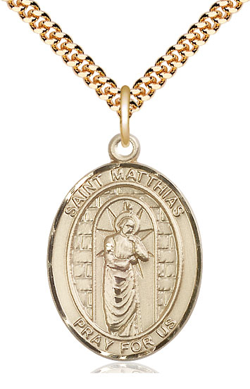 14kt Gold Filled Saint Matthias the Apostle Pendant on a 24 inch Gold Plate Heavy Curb chain