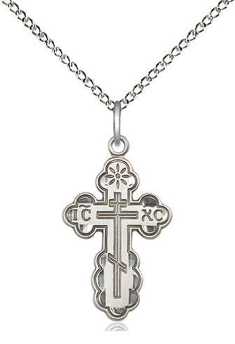 Sterling Silver Saint Olga Cross Pendant on a 18 inch Sterling Silver Light Curb chain