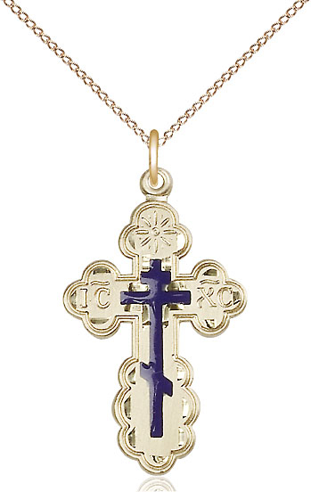 14kt Gold Filled Saint Olga Cross Pendant on a 18 inch Gold Filled Light Curb chain