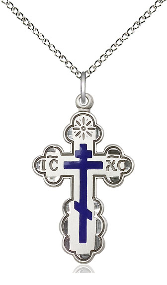 Sterling Silver Saint Olga Cross Pendant on a 18 inch Sterling Silver Light Curb chain