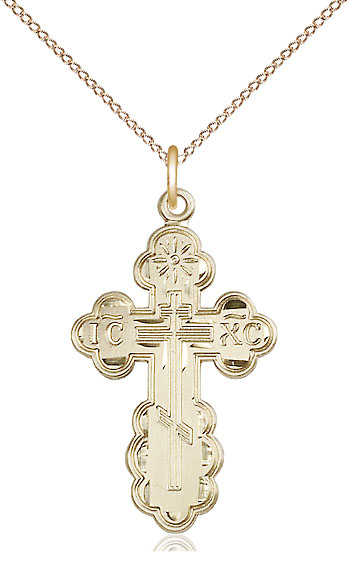 14kt Gold Filled Saint Olga Cross Pendant on a 18 inch Gold Filled Light Curb chain