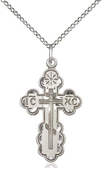 Sterling Silver Saint Olga Cross Pendant on a 18 inch Sterling Silver Light Curb chain