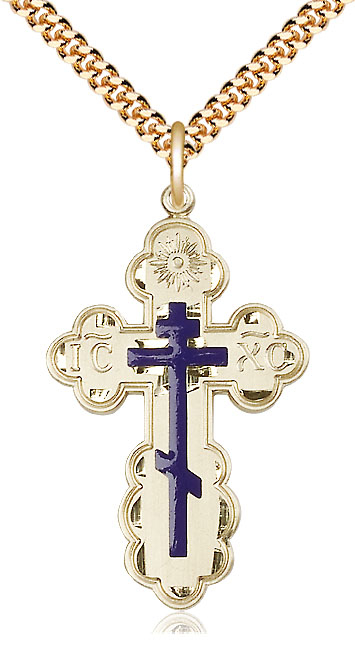 14kt Gold Filled Saint Olga Cross Pendant on a 24 inch Gold Plate Heavy Curb chain