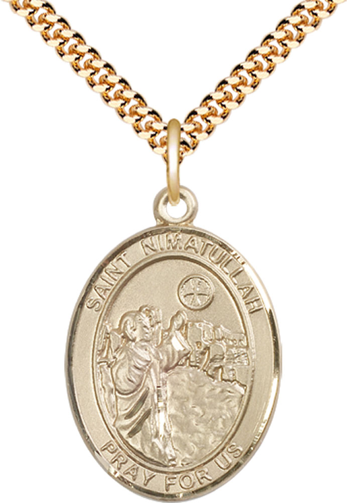 14kt Gold Filled Saint Nimatullah Pendant on a 24 inch Gold Plate Heavy Curb chain