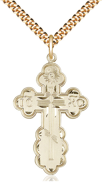 14kt Gold Filled Saint Olga Cross Pendant on a 24 inch Gold Plate Heavy Curb chain