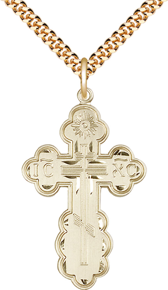 14kt Gold Filled Saint Olga Cross Pendant on a 24 inch Gold Plate Heavy Curb chain