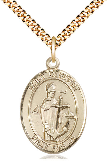 14kt Gold Filled Saint Clement Pendant on a 24 inch Gold Plate Heavy Curb chain