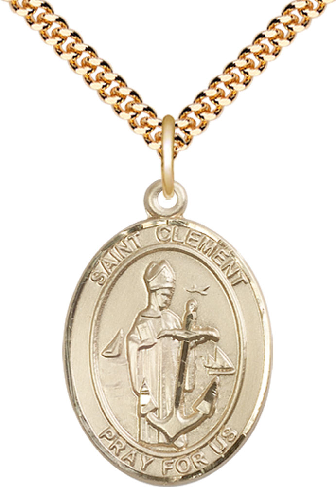 14kt Gold Filled Saint Clement Pendant on a 24 inch Gold Plate Heavy Curb chain