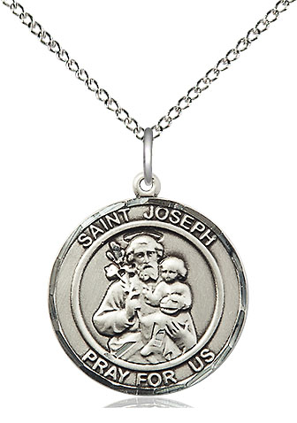 Sterling Silver Saint Joseph Pendant on a 18 inch Sterling Silver Light Curb chain