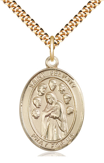 14kt Gold Filled Saint Felicity Pendant on a 24 inch Gold Plate Heavy Curb chain