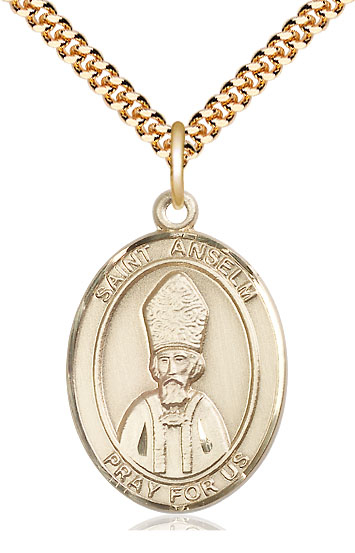 14kt Gold Filled Saint Anselm of Canterbury Pendant on a 24 inch Gold Plate Heavy Curb chain