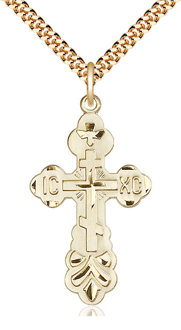 14kt Gold Filled Cross Pendant on a 24 inch Gold Plate Heavy Curb chain