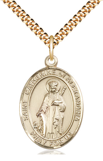 14kt Gold Filled Saint Catherine of Alexandria Pendant on a 24 inch Gold Plate Heavy Curb chain