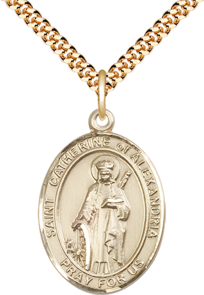 14kt Gold Filled Saint Catherine of Alexandria Pendant on a 24 inch Gold Plate Heavy Curb chain
