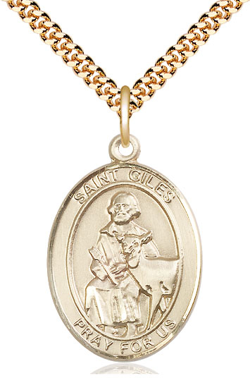14kt Gold Filled Saint Giles Pendant on a 24 inch Gold Plate Heavy Curb chain