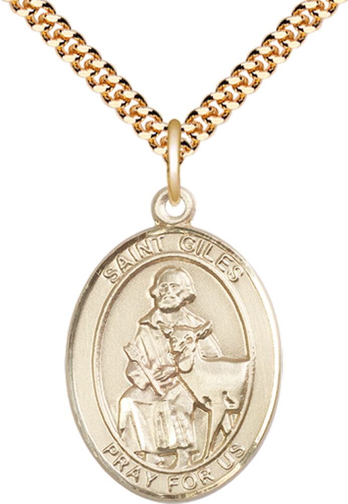 14kt Gold Filled Saint Giles Pendant on a 24 inch Gold Plate Heavy Curb chain