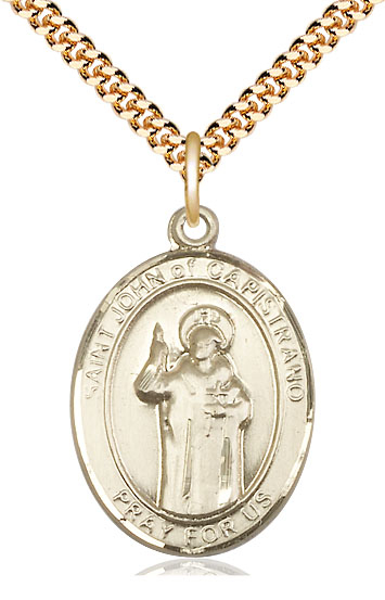 14kt Gold Filled Saint John of Capistrano Pendant on a 24 inch Gold Plate Heavy Curb chain