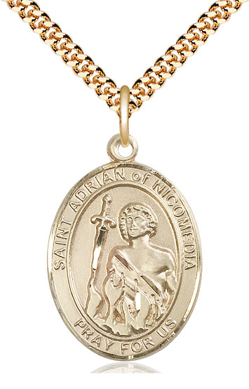 14kt Gold Filled Saint Adrian of Nicomedia Pendant on a 24 inch Gold Plate Heavy Curb chain