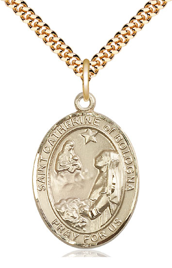 14kt Gold Filled Saint Catherine of Bologna Pendant on a 24 inch Gold Plate Heavy Curb chain