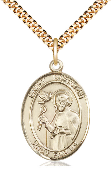 14kt Gold Filled Saint Dunstan Pendant on a 24 inch Gold Plate Heavy Curb chain