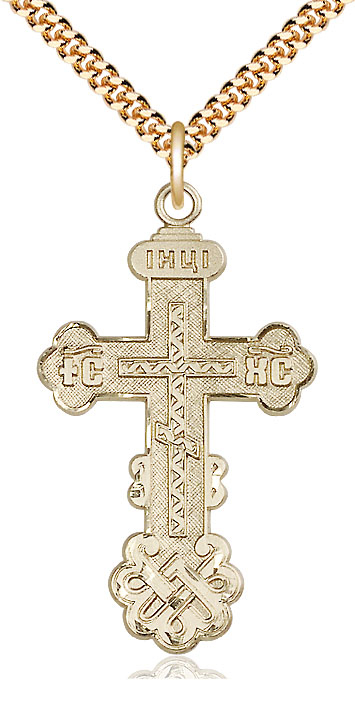 14kt Gold Filled Kiev Cross Pendant on a 24 inch Gold Plate Heavy Curb chain